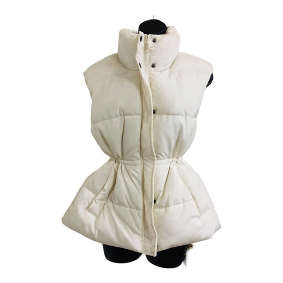 puffy insulated cream ecru quilted‎ sleeveless winter ski vest size Small new - Picture 14 of 16